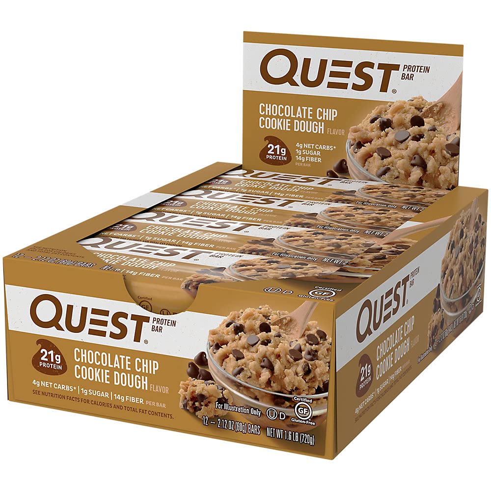 Quest Nutrition Chocolate Chip Cookie Dough Protein Bar, 21g protein, 1g sugar, 4g net carbs