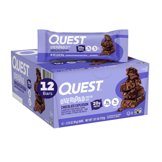 Quest Nutrition Overload Protein Bars, Chocolate Explosion, 20g Protein, 1g Sugar, 3g Net Carbs