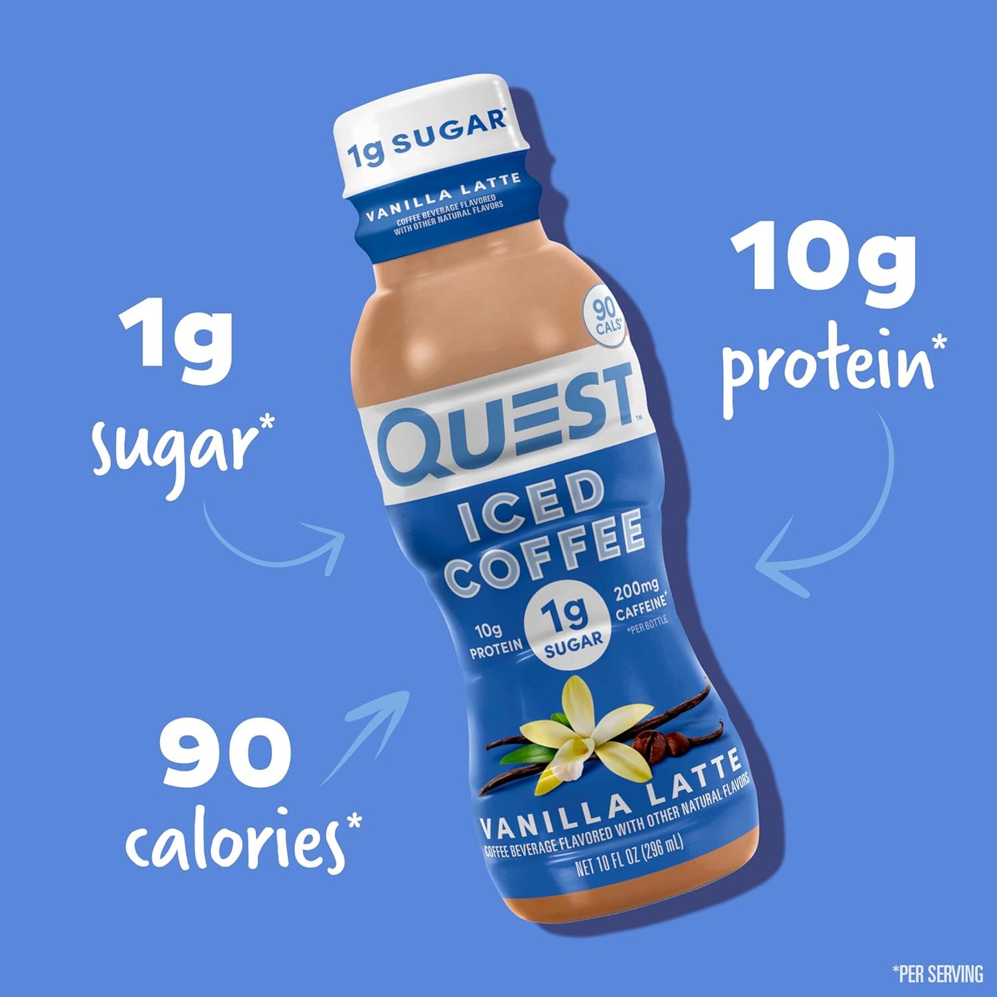 Quest Nutrition Iced Coffee, Vanilla Latte, 1g of Sugar, 10g of Protein, 90 calories, 200mg of caffeine