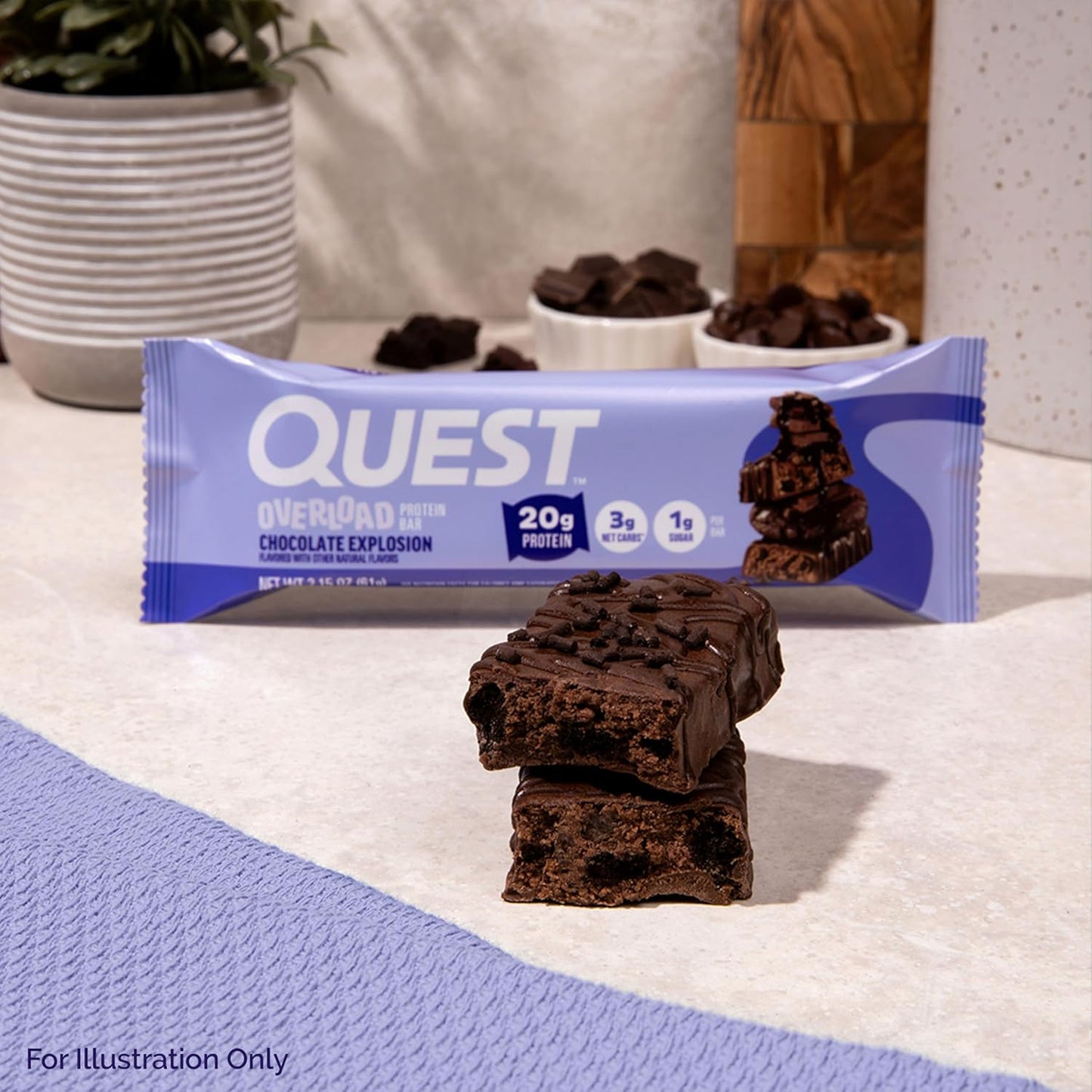 Quest Nutrition Overload Protein Bars, Chocolate Explosion, 20g Protein, 1g Sugar, 3g Net Carbs