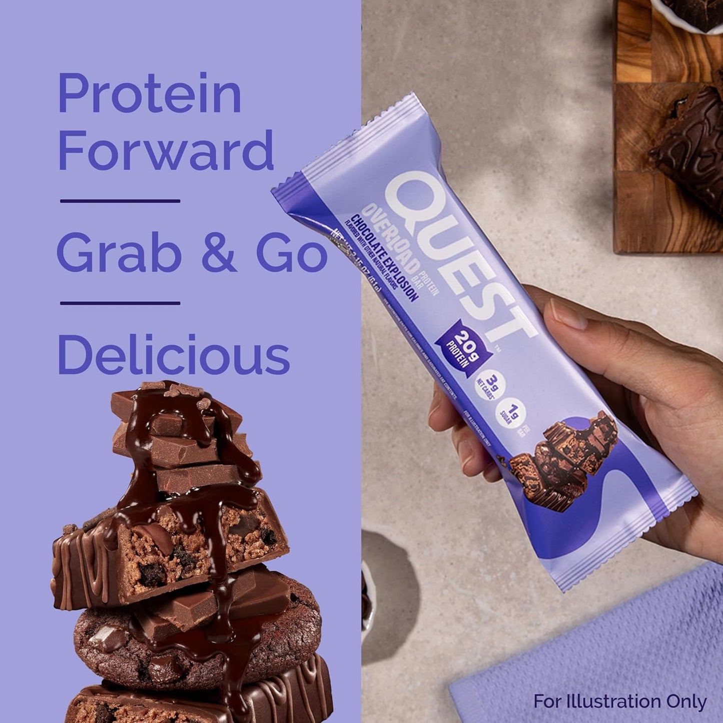 Quest Nutrition Overload Protein Bars, Chocolate Explosion, 20g Protein, 1g Sugar, 3g Net Carbs