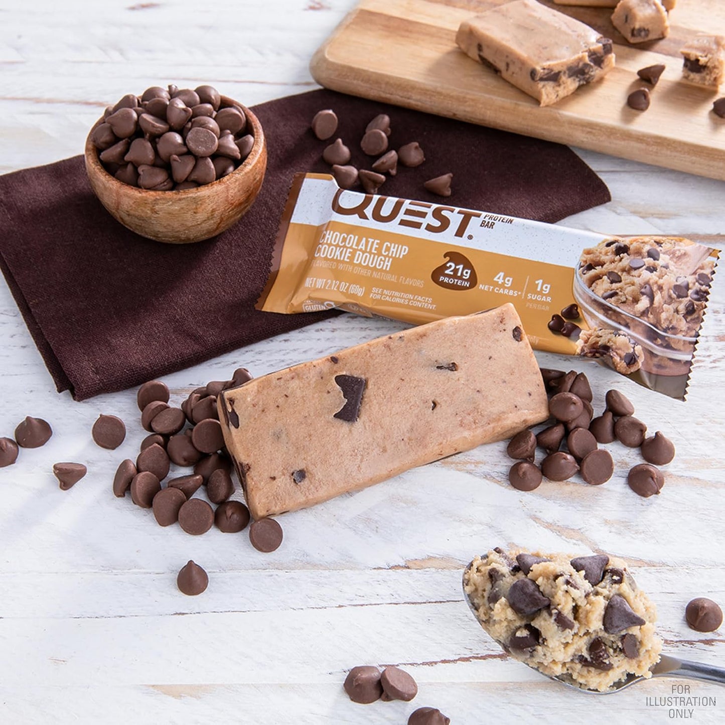 Quest Nutrition Chocolate Chip Cookie Dough Protein Bar, 21g protein, 1g sugar, 4g net carbs