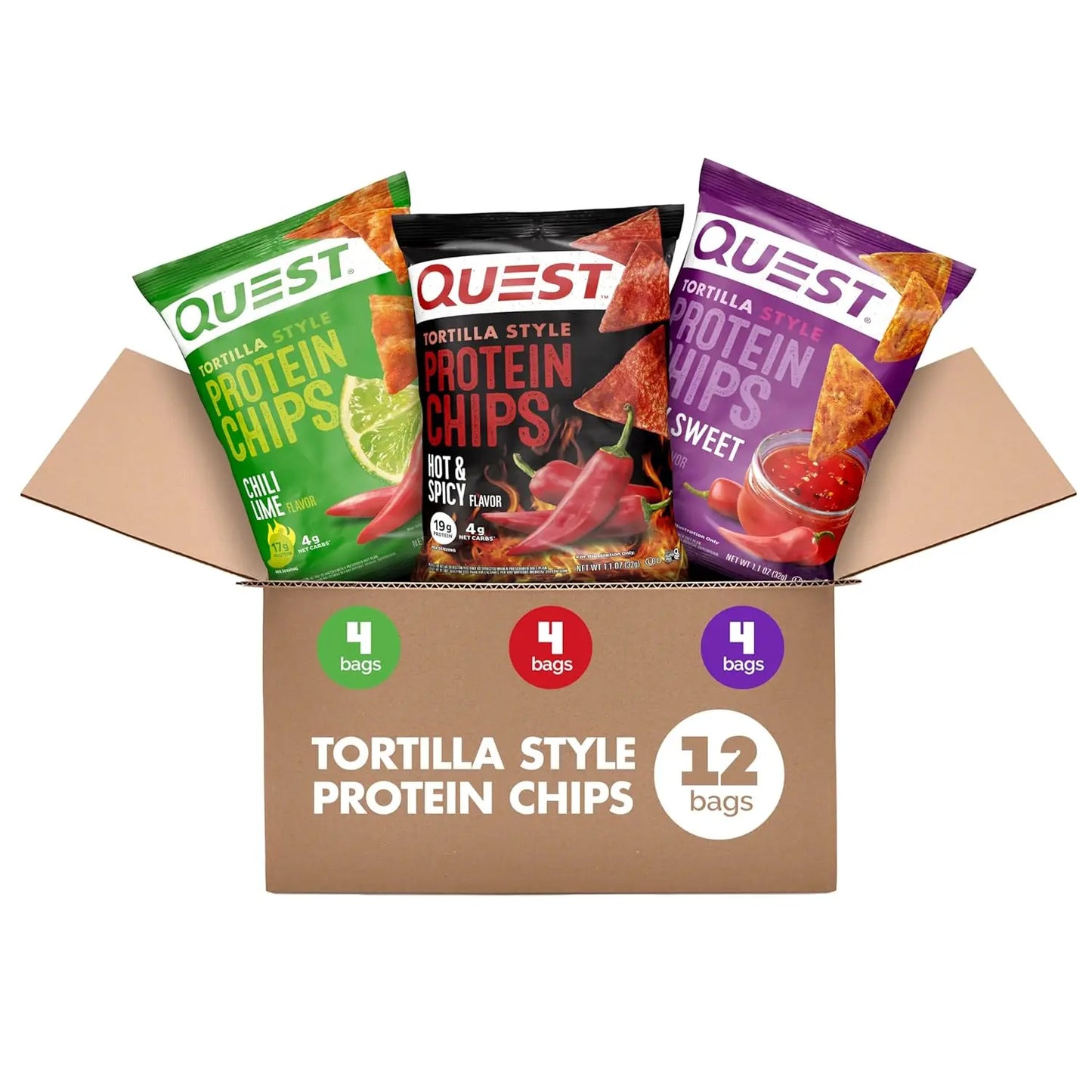 Quest Nutrition Nacho Cheese Tortilla Style Protein Chips, 18g Protein, 4g Net Carbs, Low Carb, Gluten Free, Fitness Snack, 1.1 oz (Pack of 12)