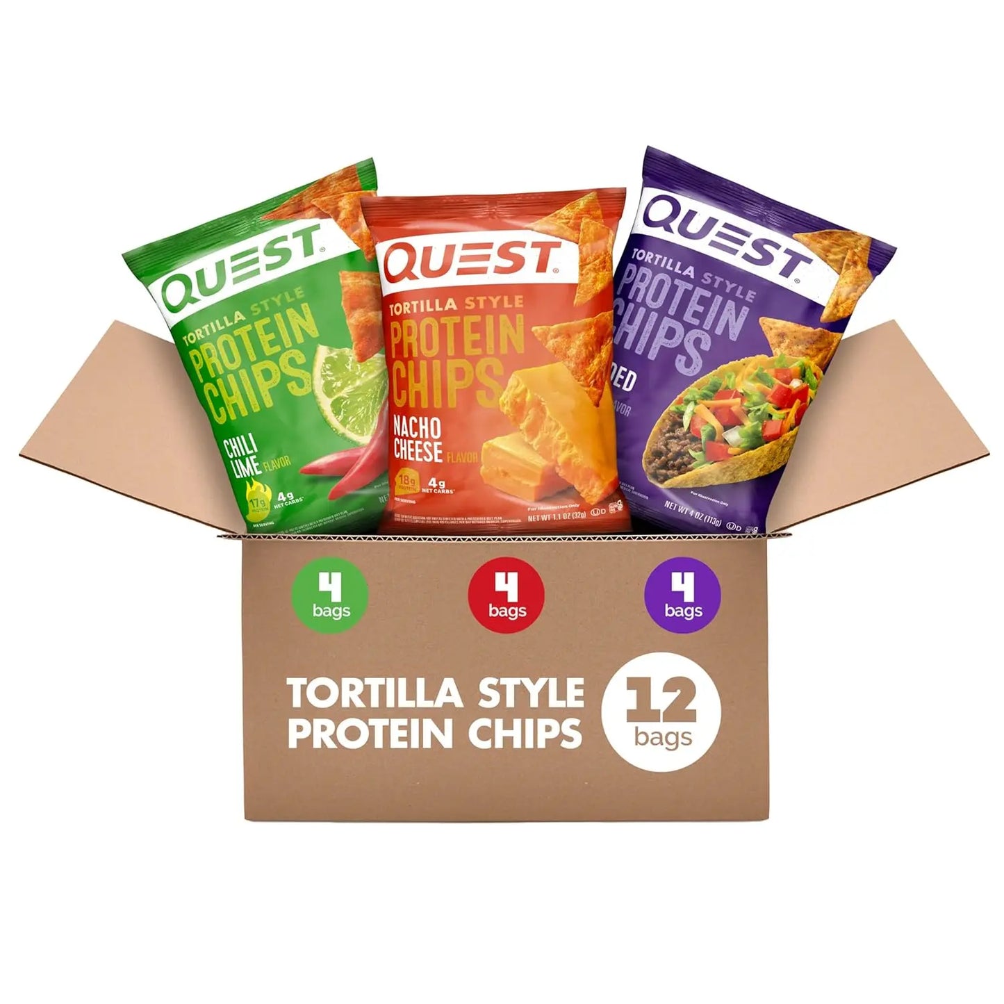 Quest Nutrition Nacho Cheese Tortilla Style Protein Chips, 18g Protein, 4g Net Carbs, Low Carb, Gluten Free, Fitness Snack, 1.1 oz (Pack of 12)