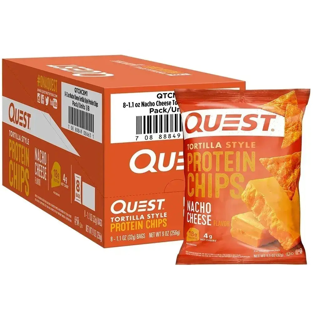 Quest Nutrition Nacho Cheese Tortilla Style Protein Chips, 18g Protein, 4g Net Carbs, Low Carb, Gluten Free, Fitness Snack, 1.1 oz (Pack of 12)