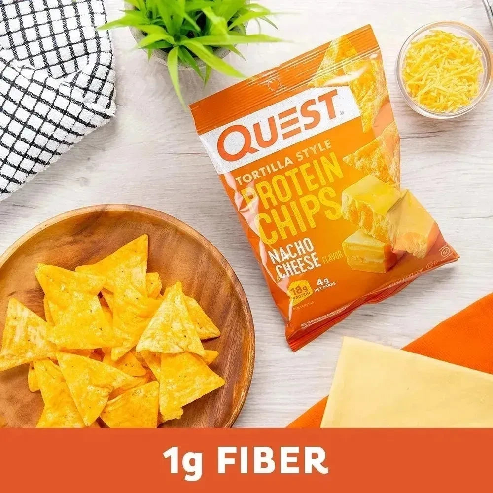 Quest Nutrition Nacho Cheese Tortilla Style Protein Chips, 18g Protein, 4g Net Carbs, Low Carb, Gluten Free, Fitness Snack, 1.1 oz (Pack of 12)